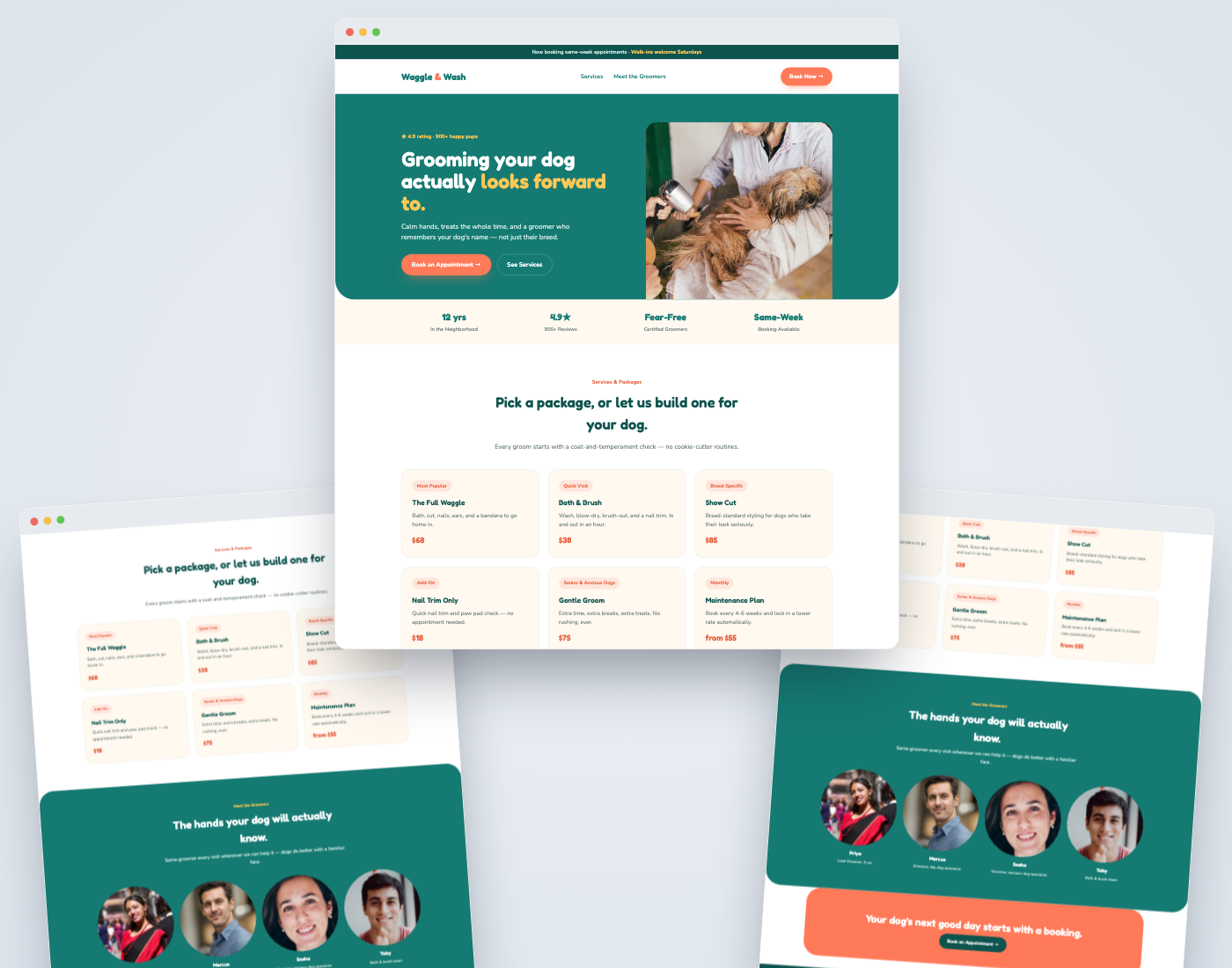 Waggle & Wash pet grooming site concept
